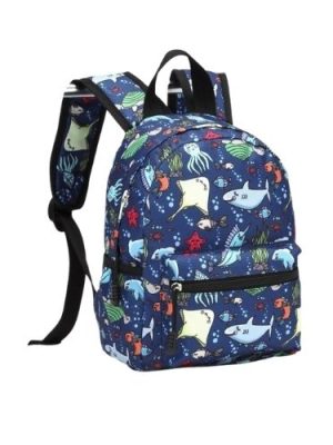 Mochila azul con dibujos del mar