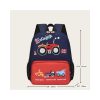 Mochila azul y roja con dibujo de tractor