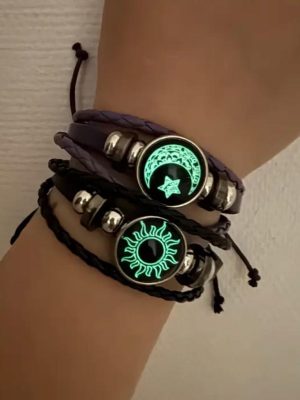 Conjunto brillante de pulsera sol y luna